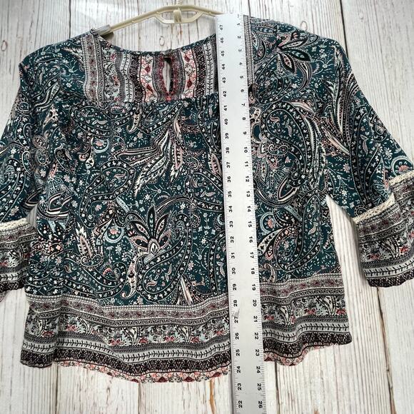 Artesia Bohemian Women Tunic Top Size XXL Green Pink Paisley Fairy Grunge Boho - Picture 8 of 9